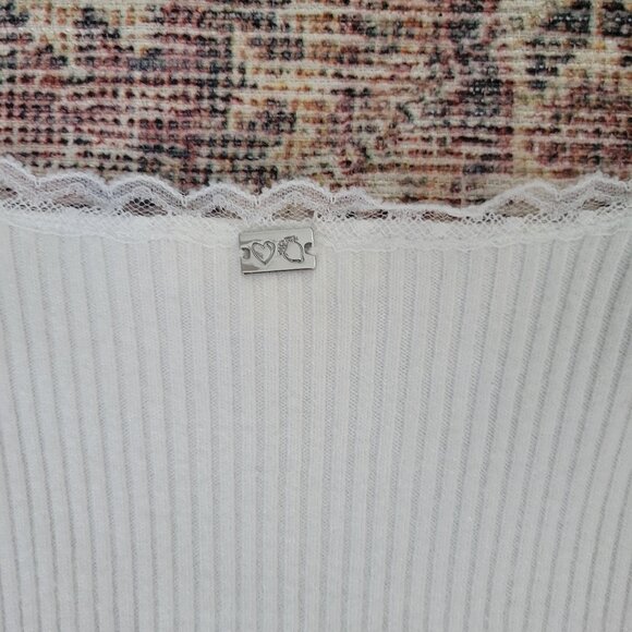For Love & Lemons White Ribbed Button-Up Cardigan sz Medium - Picture 7 of 9